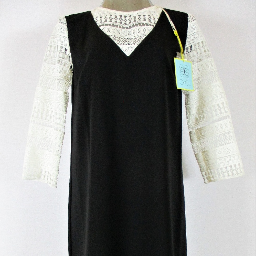 CECE womens Sz 4 LACE SLEEVE lined dress (B5)E2